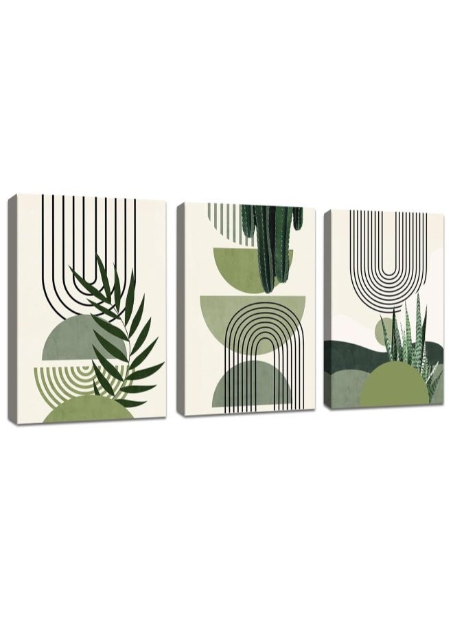 GUDOO - 3PCS Framed Green Canvas Wall Art, Canvas Wall Art for Living Room, Modern Aesthetic Green Plant Wall Art Boho Home Decor Poster Canvas Painting Wall Decor - Image 1