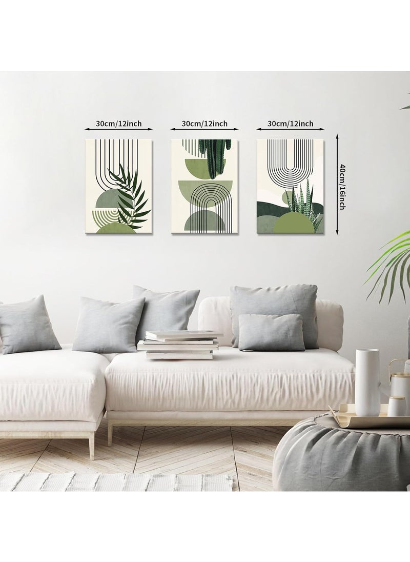 GUDOO - 3PCS Framed Green Canvas Wall Art, Canvas Wall Art for Living Room, Modern Aesthetic Green Plant Wall Art Boho Home Decor Poster Canvas Painting Wall Decor - Image 1