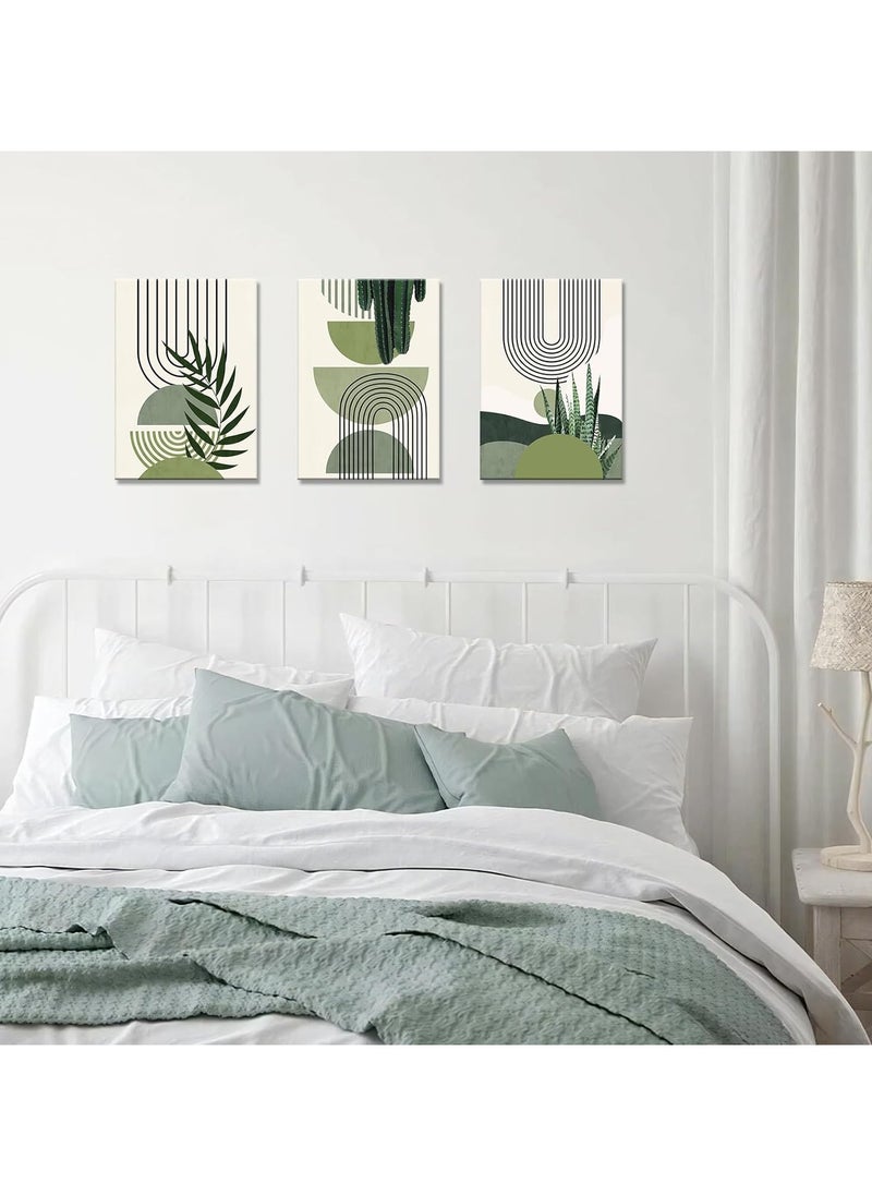 GUDOO - 3PCS Framed Green Canvas Wall Art, Canvas Wall Art for Living Room, Modern Aesthetic Green Plant Wall Art Boho Home Decor Poster Canvas Painting Wall Decor - Image 1