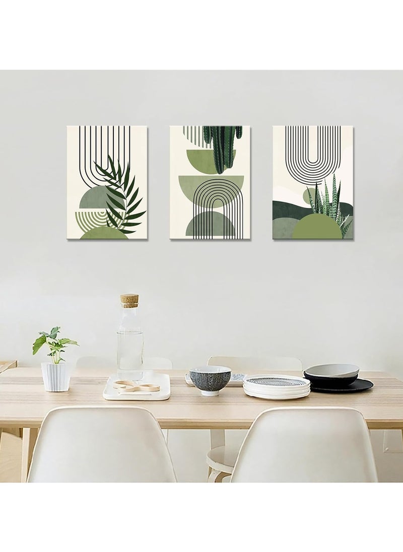 GUDOO - 3PCS Framed Green Canvas Wall Art, Canvas Wall Art for Living Room, Modern Aesthetic Green Plant Wall Art Boho Home Decor Poster Canvas Painting Wall Decor - Image 1