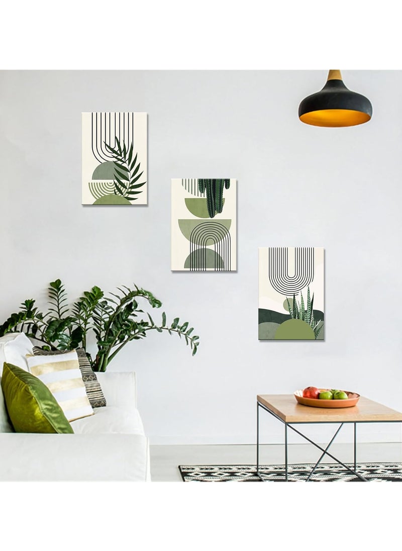 GUDOO - 3PCS Framed Green Canvas Wall Art, Canvas Wall Art for Living Room, Modern Aesthetic Green Plant Wall Art Boho Home Decor Poster Canvas Painting Wall Decor - Image 1