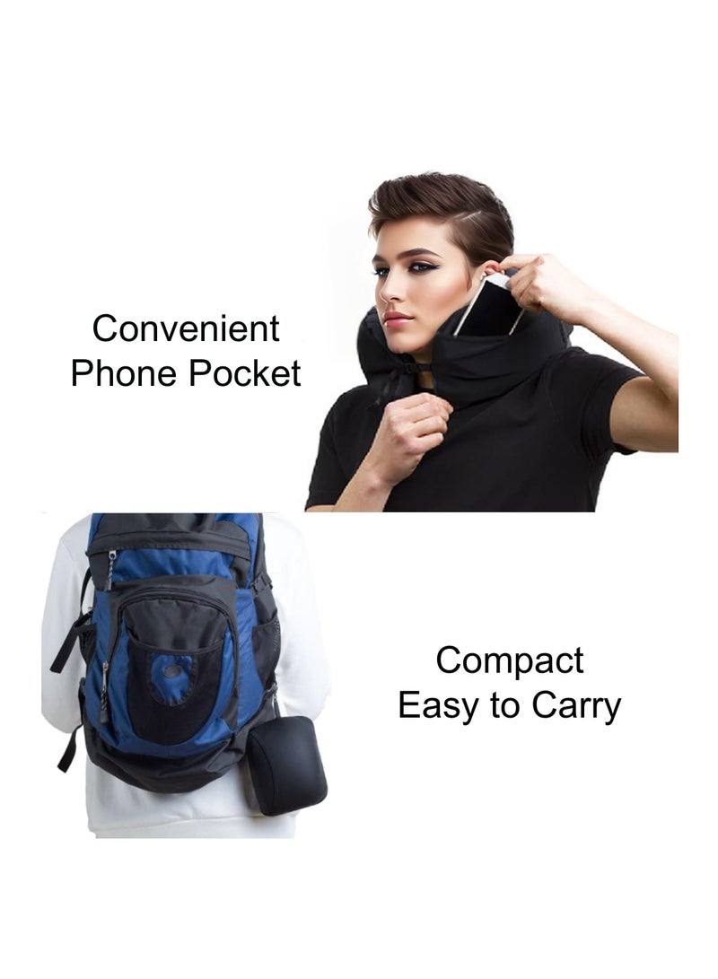 Excefore وسادة رقبة، للنوم في الطائرة، وسادة رقبة لملحقات السفر، وسادة سفر على شكل سلحفاة، مجموعة سفر بالطائرة، وسادة رقبة من الذاكرة، للنوم، وسادة رقبة للسفريات، سوداء - Image 2