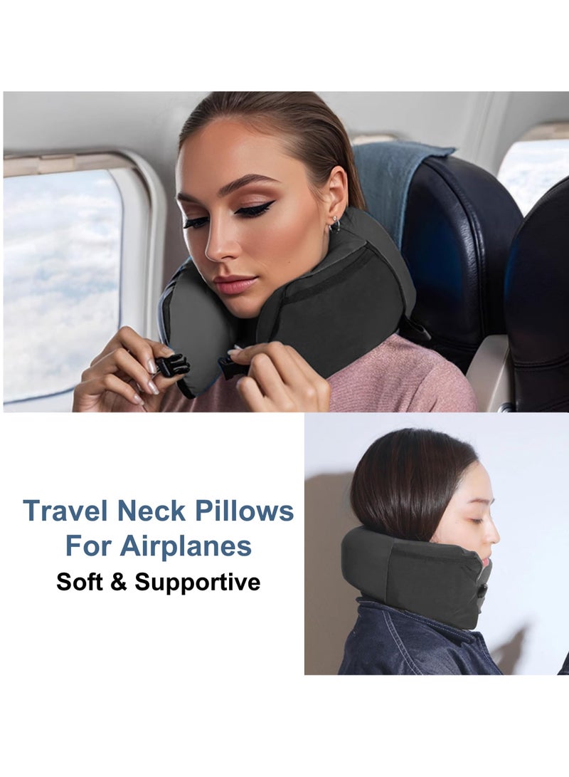 Excefore وسادة رقبة، للنوم في الطائرة، وسادة رقبة لملحقات السفر، وسادة سفر على شكل سلحفاة، مجموعة سفر بالطائرة، وسادة رقبة من الذاكرة، للنوم، وسادة رقبة للسفريات، سوداء - Image 3