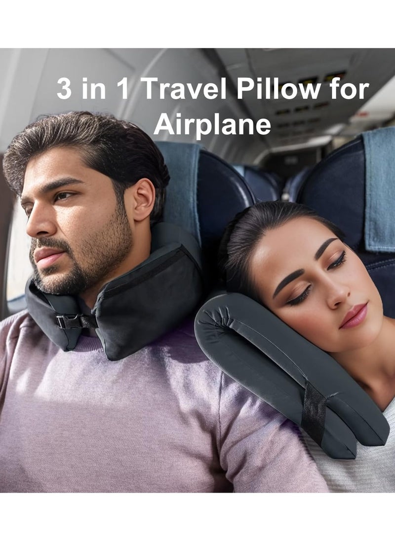 Excefore وسادة رقبة، للنوم في الطائرة، وسادة رقبة لملحقات السفر، وسادة سفر على شكل سلحفاة، مجموعة سفر بالطائرة، وسادة رقبة من الذاكرة، للنوم، وسادة رقبة للسفريات، سوداء - Image 5
