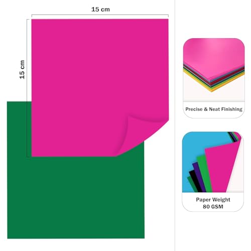 Target Publications Origami Paper for Art and Craft | Pack of 200 Sheets (20 Sheet X 10 Color) Size Approx 15 X 15 CM | Fluorescent Color Both Side for Origami, Scrap-booking & School Project Work - Image 5