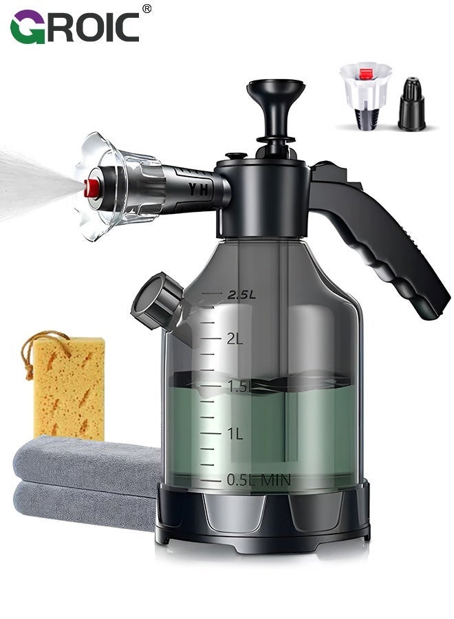 GROIC Handheld Car Wash Sprayer Manual Pressure Pump,3L foam watering can,Car Cleaning Supplies with Car wash towels and car wash sponges,Pressure Sprayer for Home, Lawn, Garden, Car - Image 1