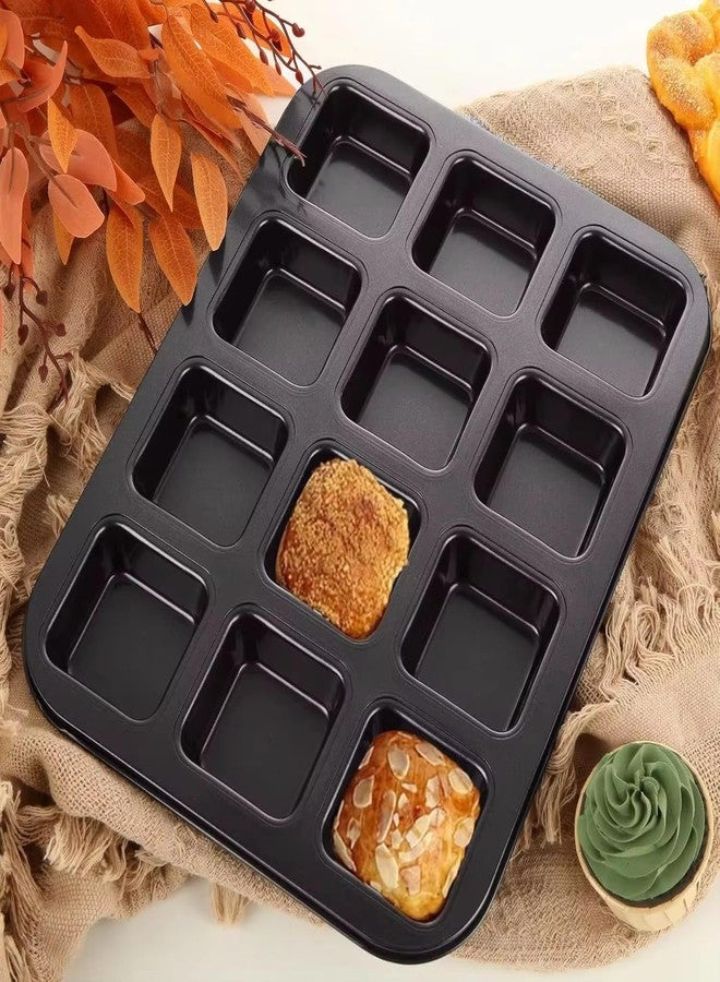 SHOAIB 12-Slots Square and Round Shape Baking Trays for Brownies, Muffins, Cupcakes, Mini Loaf Pan 2-Pieces Nonstick Baking Tray Combo - Image 3