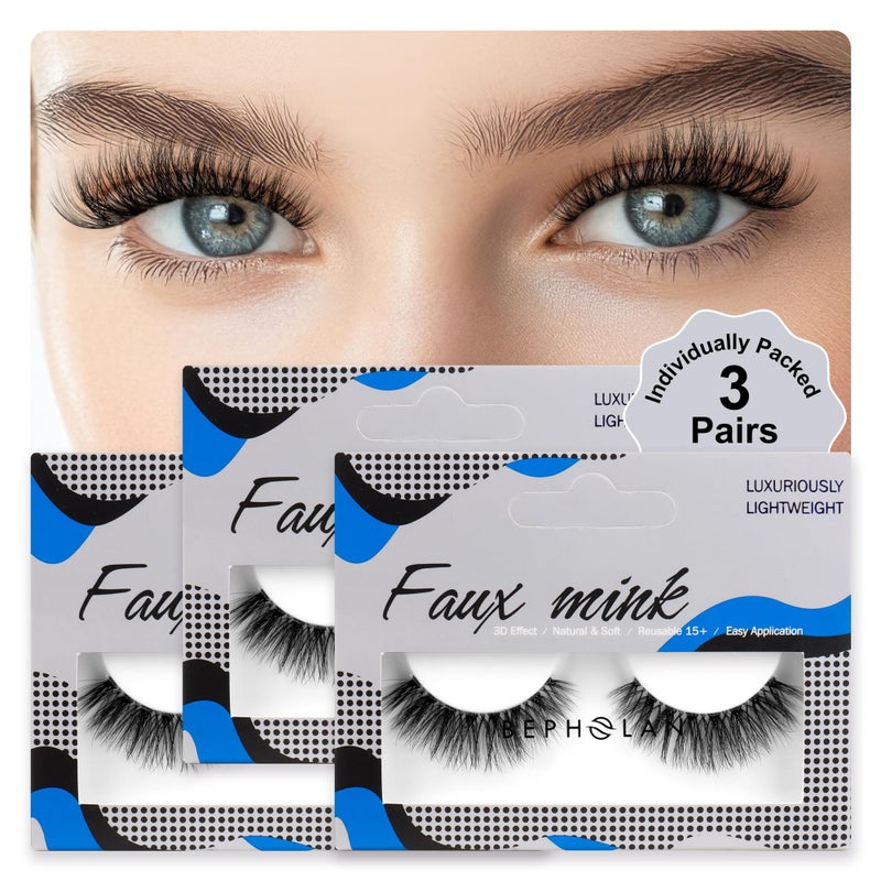 BEPHOLAN Eyelashes Natural Look False Lashes - Bepholan Fake Eyelashes 5D Super Fluffy False Eyelashes Black Band Wispy Lashes 3-Pack Faux Mink Lashes(XMZ91) - Image 1