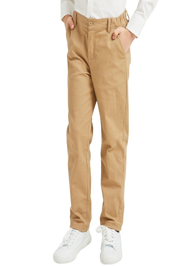 QBK Relaxed Fit Stretch School Uniform Pant Chino Pants for Toddler to Youth Boys and Girls(Khaki M) - Image 2