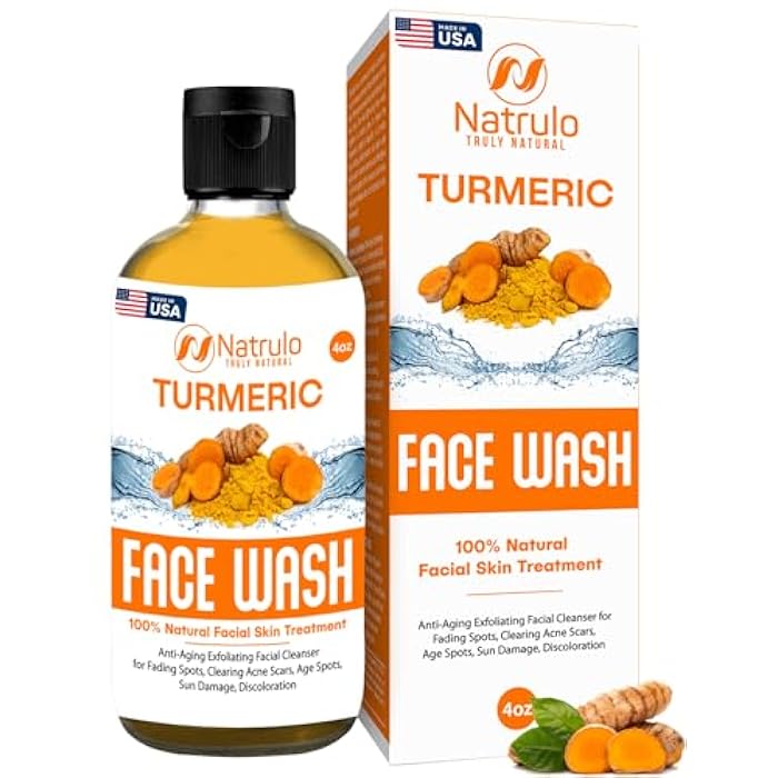 Natrulo Turmeric Face Wash, 4oz Clear Skin Liquid Soap – 100% Natural Anti Aging Exfoliating Turmeric Facial Cleanser for Fading Spots, Clearing Acne Scars, Age Spots, Sun Damage, Discoloration - Image 1