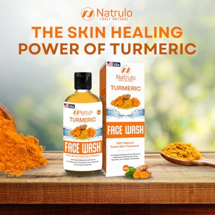 Natrulo Turmeric Face Wash, 4oz Clear Skin Liquid Soap – 100% Natural Anti Aging Exfoliating Turmeric Facial Cleanser for Fading Spots, Clearing Acne Scars, Age Spots, Sun Damage, Discoloration - Image 2
