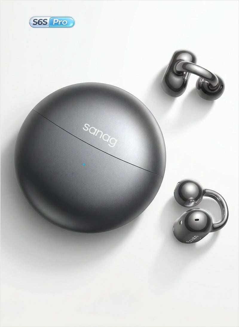 ساناج سماعات SANAG S6S Pro اللاسلكية، سماعات بلوتوث مفتوحة بمشبك الأذن، خفيفة الوزن 4 جرام بمقاس مريح، مكالمات واضحة، عمر بطارية طويل 42 ساعة، مقاومة للعرق IPX4، متوافقة مع iOS وAndroid - أسود - Image 1