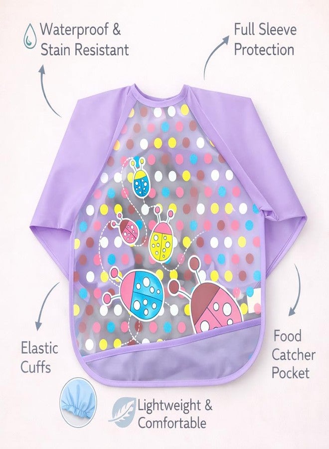 AEREX Full Sleeves Baby Bib Waterproof Feeding Apron for Toddlers | Long Sleeve Smock with Food Catcher Pocket | Mess Proof, Lightweight, Reusable & Easy Clean (Purple) - Image 2