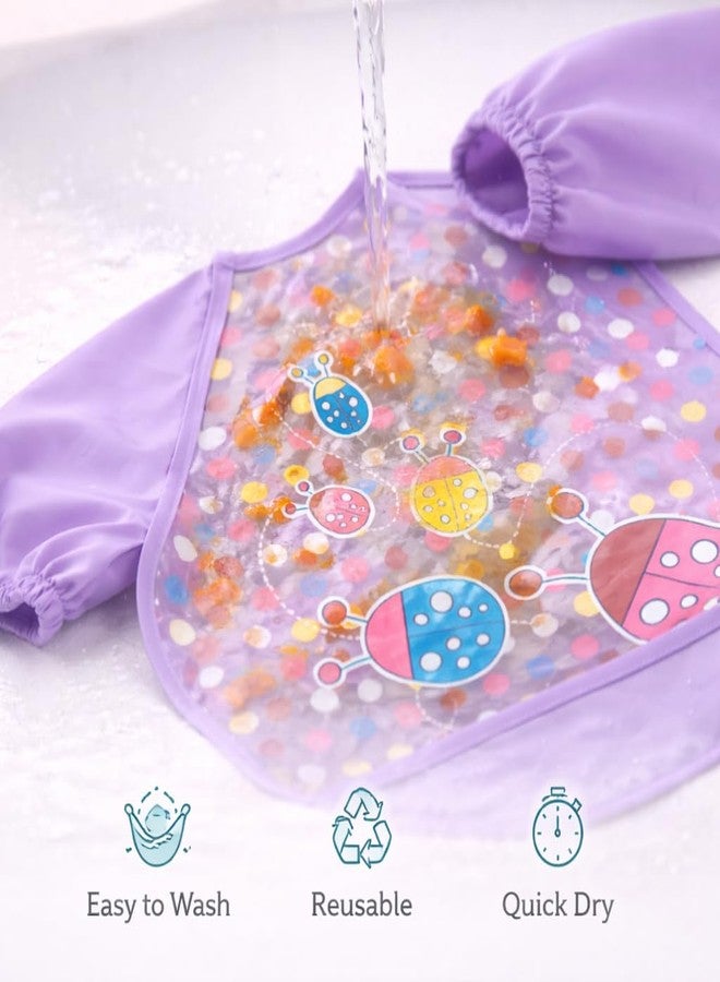 AEREX Full Sleeves Baby Bib Waterproof Feeding Apron for Toddlers | Long Sleeve Smock with Food Catcher Pocket | Mess Proof, Lightweight, Reusable & Easy Clean (Purple) - Image 5