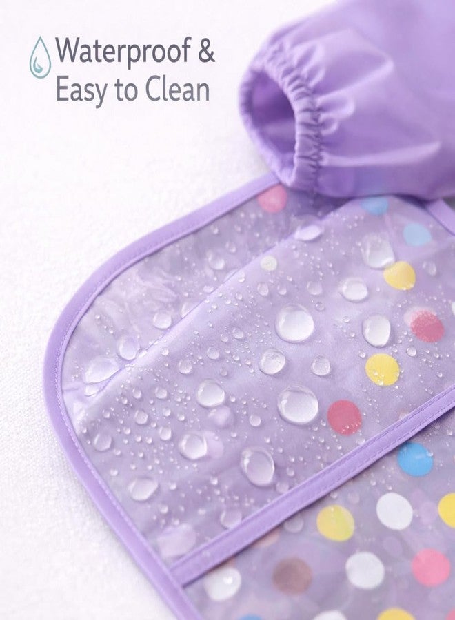 AEREX Full Sleeves Baby Bib Waterproof Feeding Apron for Toddlers | Long Sleeve Smock with Food Catcher Pocket | Mess Proof, Lightweight, Reusable & Easy Clean (Purple) - Image 4