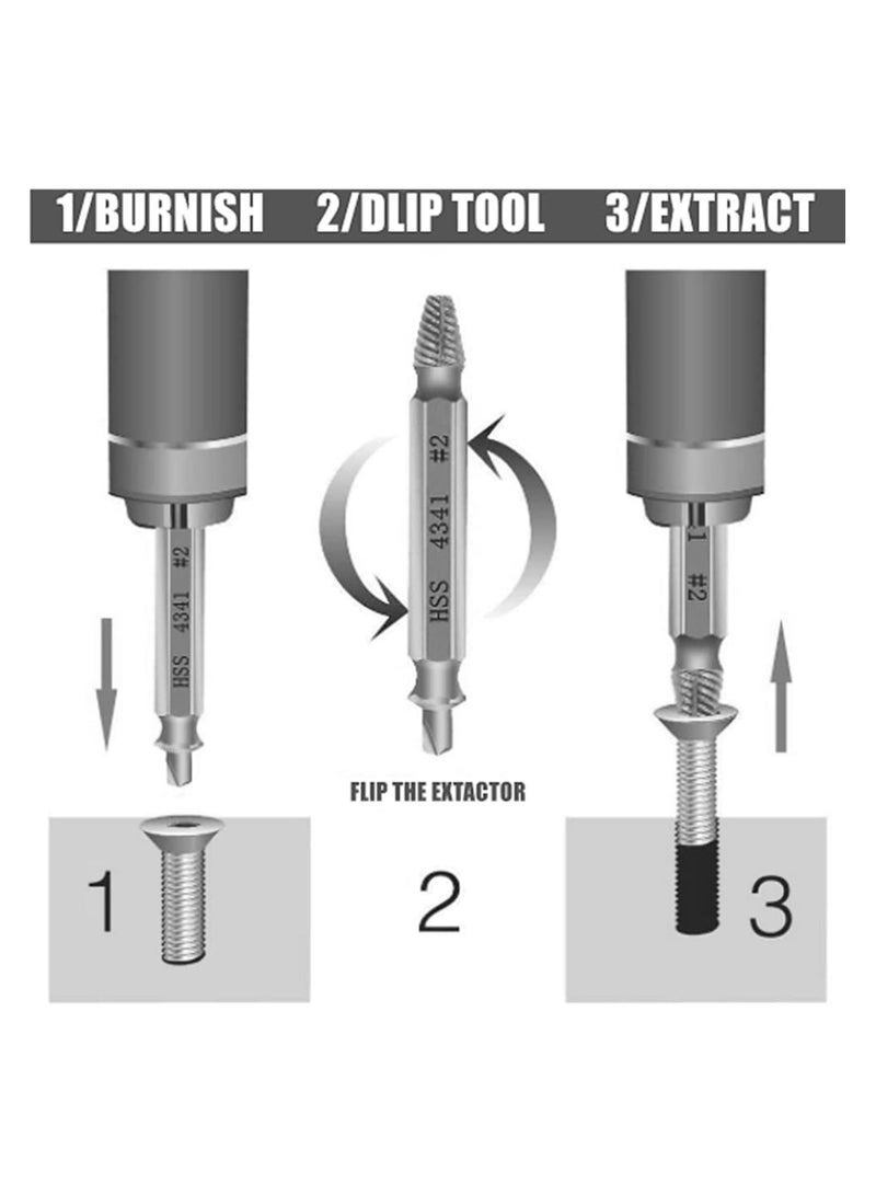 CMGTYYD. مجموعة مستخرج المسامير اللولبية، مجموعة مستخرج المسامير اللولبية التالفة، أداة إزالة المسامير اللولبية ذات الرأس المزدوج، أداة إزالة المسامير اللولبية، 6 قطع مستخرج المسامير اللولبية المكسورة، هدية للرجال للأجهزة الصدئة المكسورة - Image 4