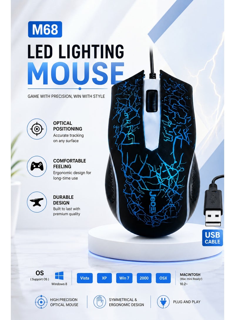 JeDEL M68 High Precision USB Gaming Mouse | LED Backlit Wired Mouse | Comfortable Ergonomic Design for Desktop & Laptop - Image 1