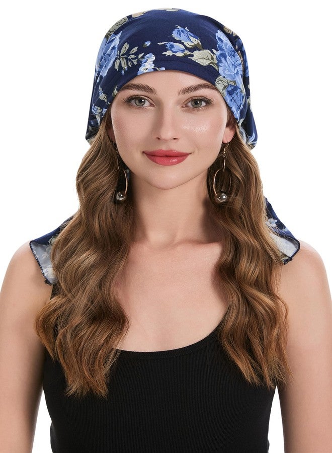ZLYC Women's Chemo Turban Hat, Pre-Tied Headscarf, Headwraps, Lightweight Hat (Blue Rose Navy), One Size - Image 2
