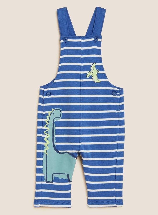 Marks & Spencer Cotton Rich Dinosaur Dungarees T784543BBLUE(0-3M) - Image 2