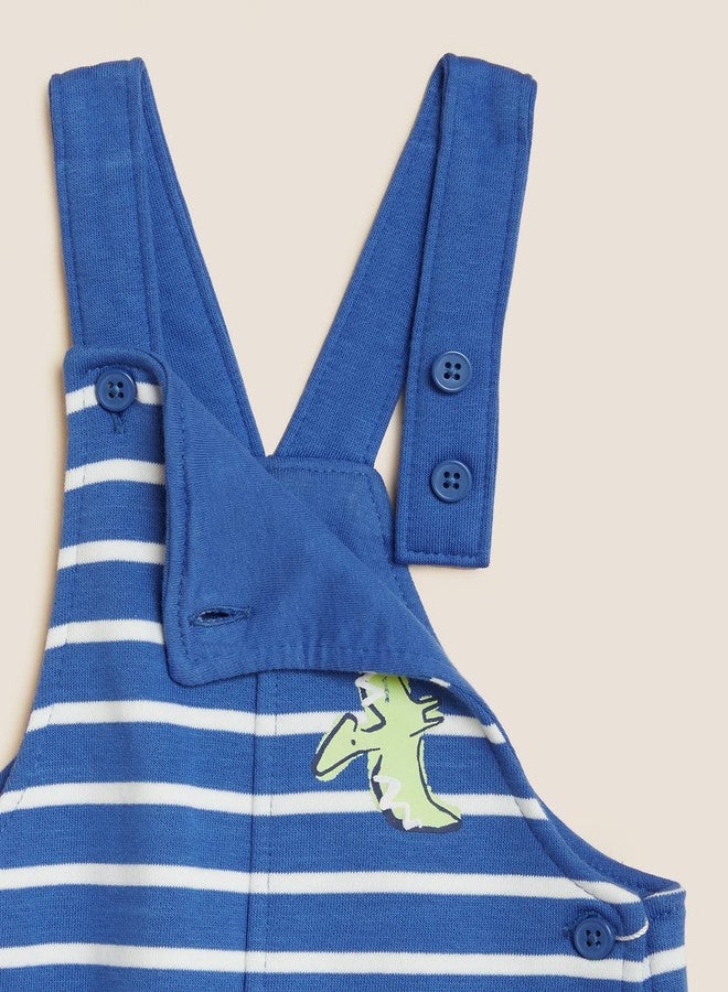 Marks & Spencer Cotton Rich Dinosaur Dungarees T784543BBLUE(0-3M) - Image 3