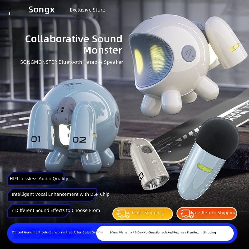 Songx مكبر صوت كاريوكي من SONGX على شكل حيوان غذائي مع بلوتوث وساعة منبه وشحن - Image 3