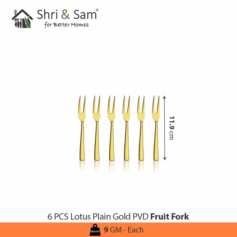 Shri & Sam Shri Sam Stainless Steel Lotus Plain Gold PVD Coating Fruit Fork6 Pieces  - Image 2