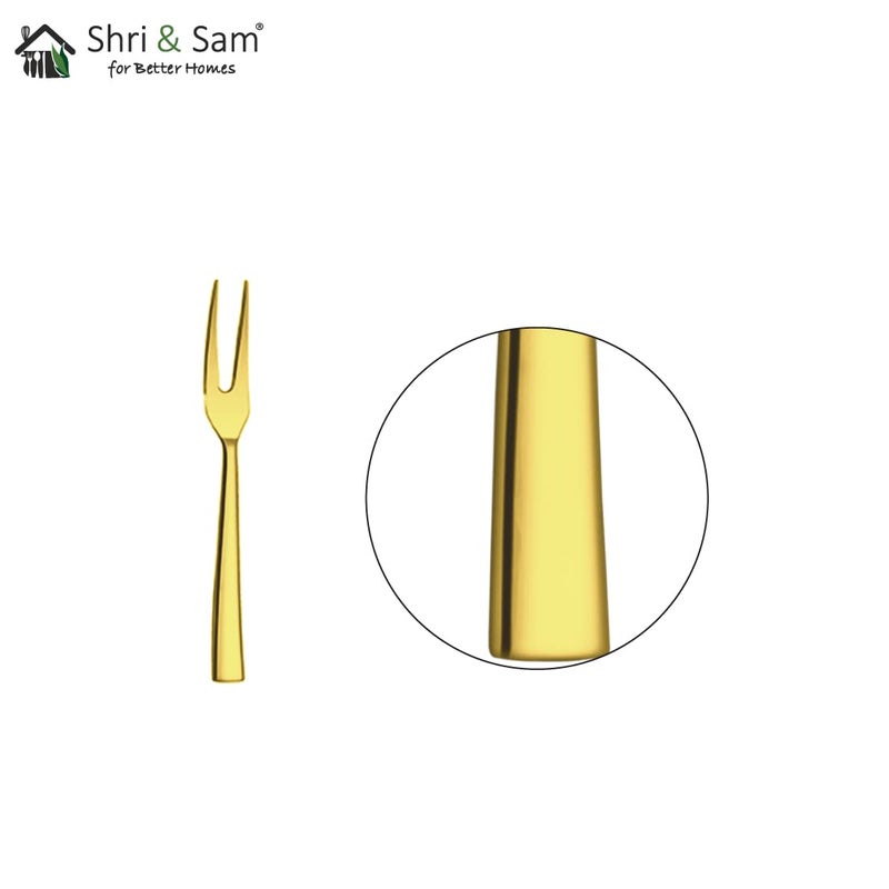Shri & Sam Shri Sam Stainless Steel Lotus Plain Gold PVD Coating Fruit Fork6 Pieces  - Image 3