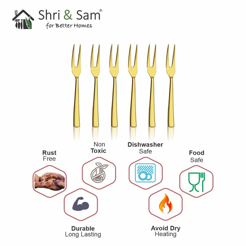Shri & Sam Shri Sam Stainless Steel Lotus Plain Gold PVD Coating Fruit Fork6 Pieces  - Image 5