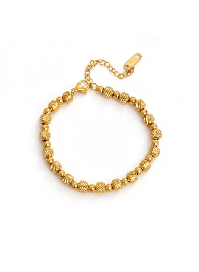AMETOER Fashion New Simple Versatile Herringbone Beaded Bracelet — Personalized 18K Gold-Plated  Stainless Steel Jewelry for Women - Image 1
