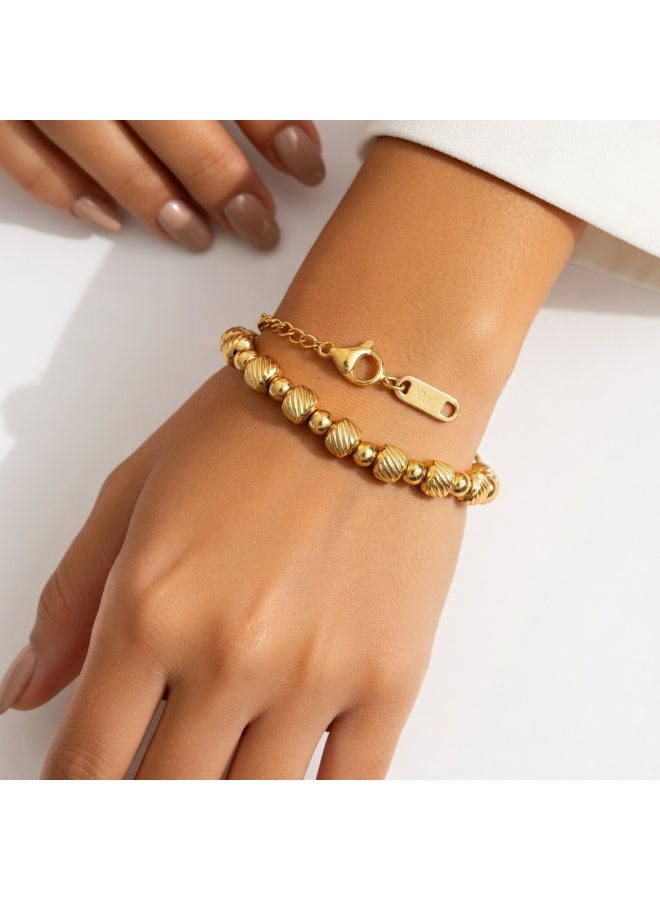 AMETOER Fashion New Simple Versatile Herringbone Beaded Bracelet — Personalized 18K Gold-Plated  Stainless Steel Jewelry for Women - Image 2
