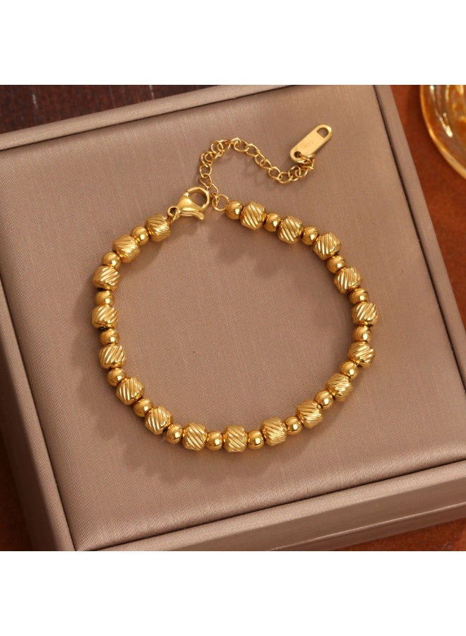AMETOER Fashion New Simple Versatile Herringbone Beaded Bracelet — Personalized 18K Gold-Plated  Stainless Steel Jewelry for Women - Image 5