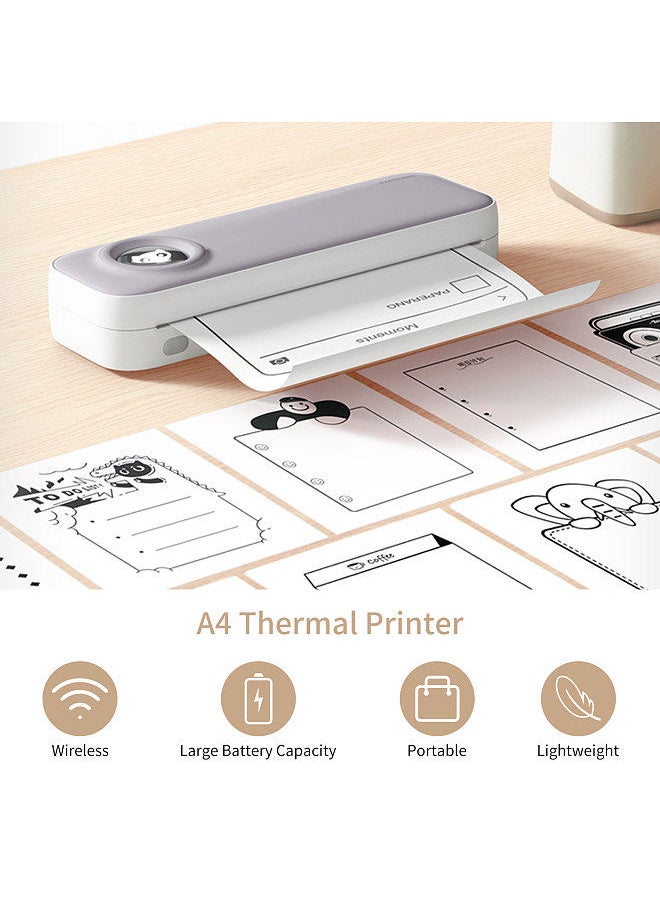 A4 Size Portable Printer Thermal Printing Wireless BT Travel Mobile Printer Support 4/8 inch Compatible with Android and iOS Window Mac System