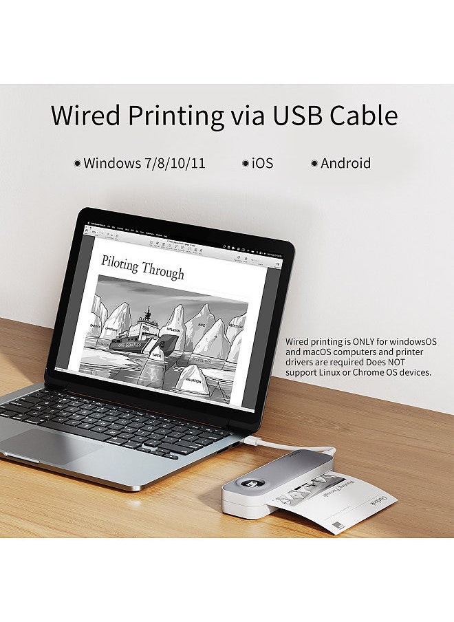 A4 Size Portable Printer Thermal Printing Wireless BT Travel Mobile Printer Support 4/8 inch Compatible with Android and iOS Window Mac System