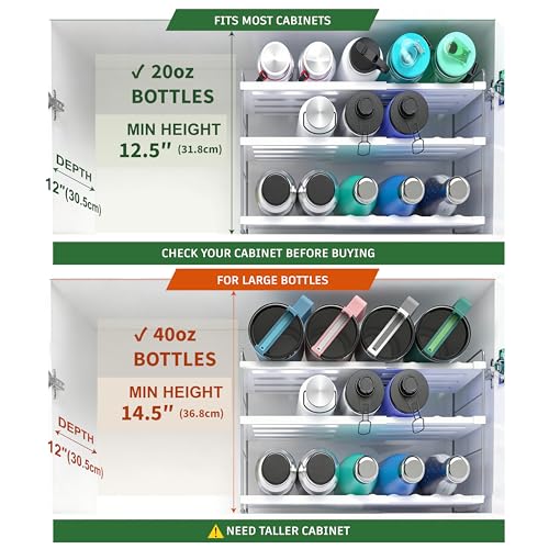 YAN & HIN Expandable Water Bottle Organizer for Cabinet, 3 Tier Tumbler Organizer, Adjustable Bottle Holder for Stanley, Hydro Flask, Kitchen Pantry Storage Rack (2 Pack) - Image 3