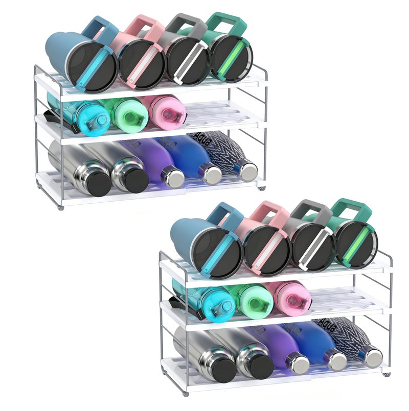 YAN & HIN Expandable Water Bottle Organizer for Cabinet, 3 Tier Tumbler Organizer, Adjustable Bottle Holder for Stanley, Hydro Flask, Kitchen Pantry Storage Rack (2 Pack) - Image 1