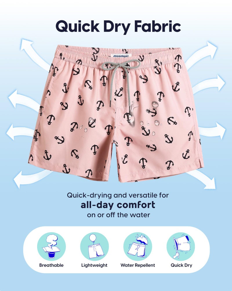 maamgic Mens Swim Trunks 5 Inch with Mesh Lining, Quick Dry Mens Bathing Suit, Swim Shorts for Swimming and Beach, Medium Light Pink - Image 2