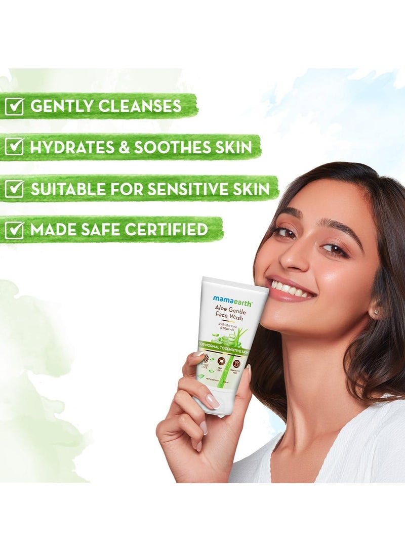 Mama Earth Aloe Gentle Face Wash with Aloe Vera & Glycerin for Sensitive Skin, Dry to Normal Skin -150 ml Gently Cleanses | Hydrates & Soothes Skin | Fragrance & Soap - Free | Non-Irritant - Image 3