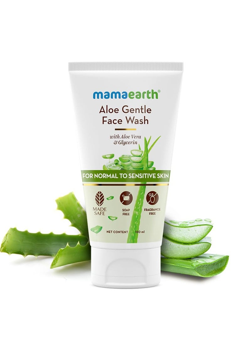 Mama Earth Aloe Gentle Face Wash with Aloe Vera & Glycerin for Sensitive Skin, Dry to Normal Skin -150 ml Gently Cleanses | Hydrates & Soothes Skin | Fragrance & Soap - Free | Non-Irritant - Image 2
