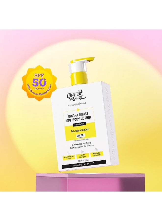 Chemist at Play Bright Boost SPF Body Lotion | With 5% Niacinamide & SPF 50+ PA++++ | 24 hours moisturization | Lightweight & Non-Greasy Formula | 236ml - Image 2
