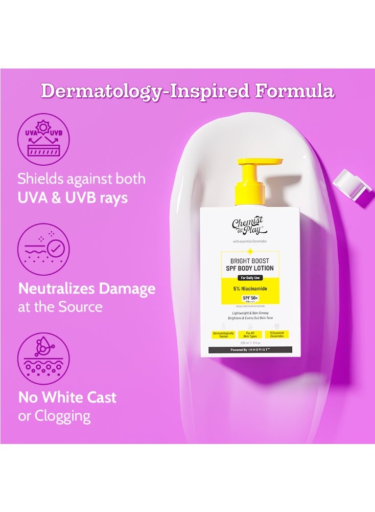 Chemist at Play Bright Boost SPF Body Lotion | With 5% Niacinamide & SPF 50+ PA++++ | 24 hours moisturization | Lightweight & Non-Greasy Formula | 236ml - Image 5