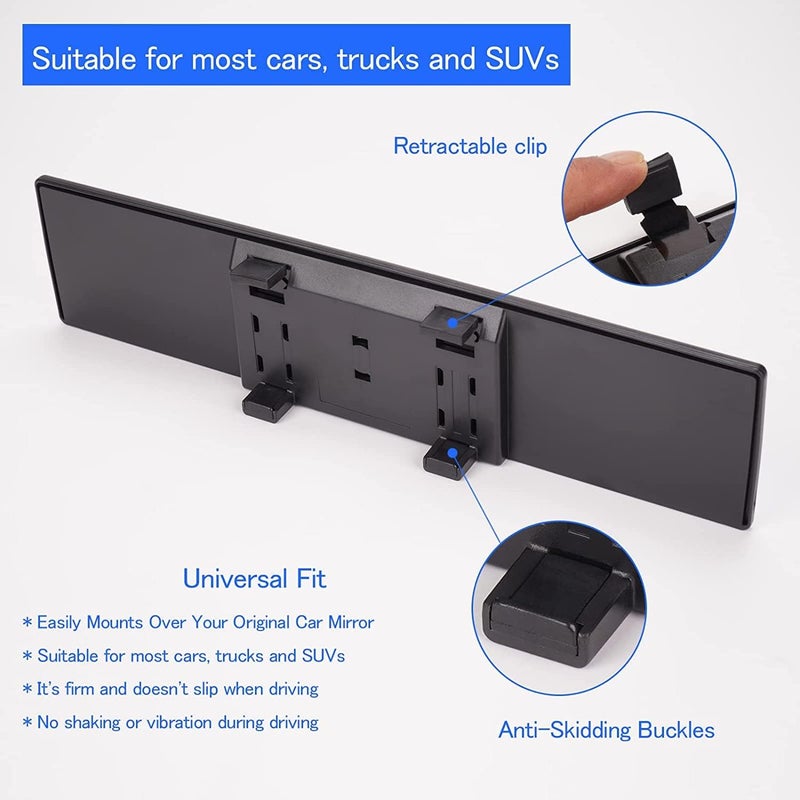 Linist مرآة الرؤية الخلفية للسيارة لينست برودواي 12 بوصة - 300 مم مرآة بانورامية عالية الدقة مضادة للتوهج مع تظليل أزرق بزاوية واسعة - مرآة عالمية قابلة للتثبيت للسيارة، SUV، شاحنة - رؤية واضحة، تركيب سهل - Image 2