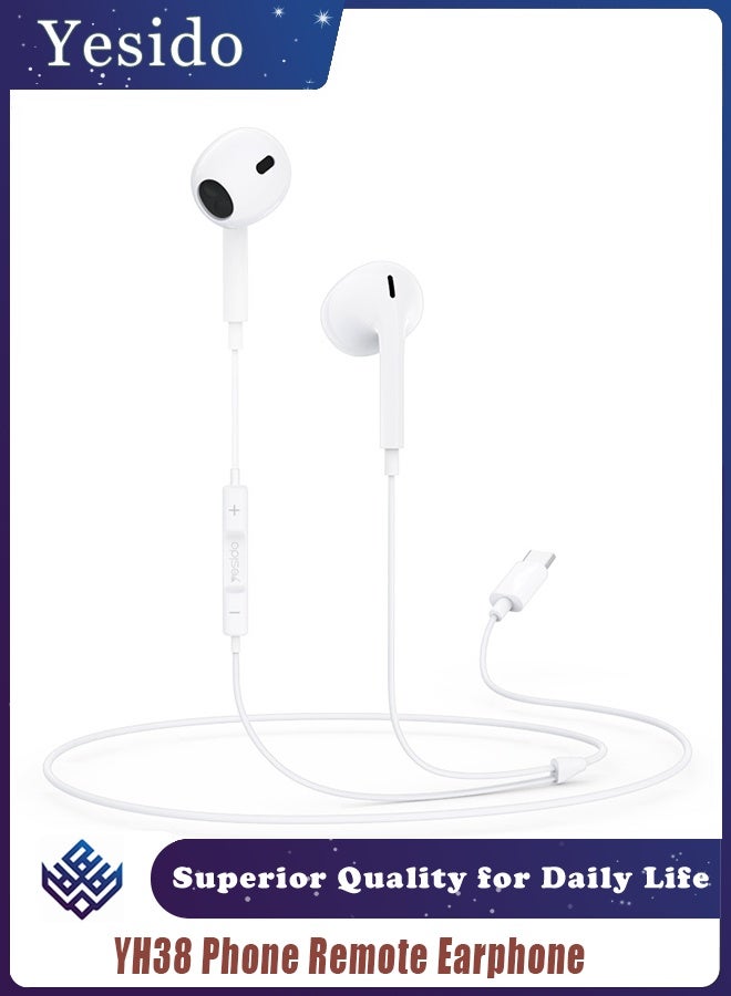 Yesido YH38 Wired USB Type-C Earphones with Mic – Stereo In-Ear Headphones for Samsung, Huawei, Xiaomi & Other Type-C Devices，Noise Reduction, Hands-Free Calls, Durable Cable (White) - Image 1