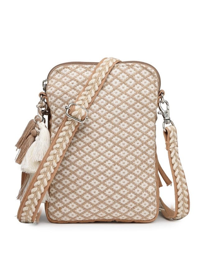Anekaant Earth Edit Beige Jacquard Geometric Mini Sling Bag - Image 1