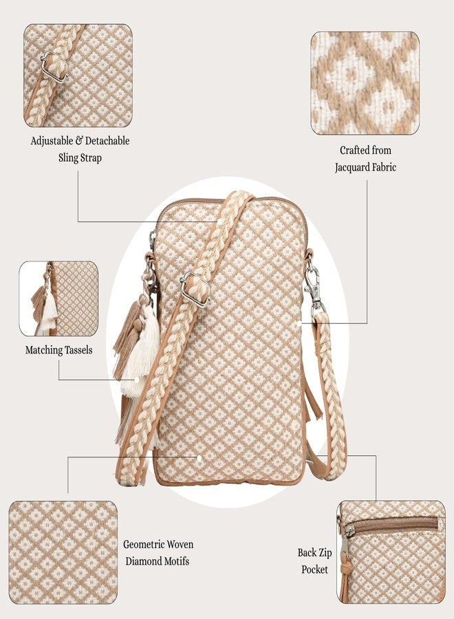 Anekaant Earth Edit Beige Jacquard Geometric Mini Sling Bag - Image 3