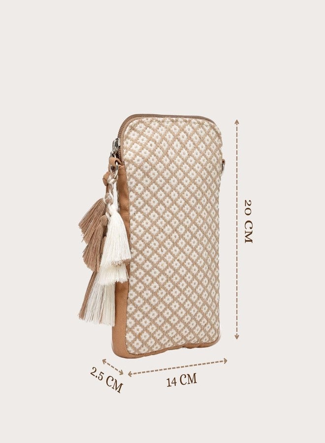 Anekaant Earth Edit Beige Jacquard Geometric Mini Sling Bag - Image 5