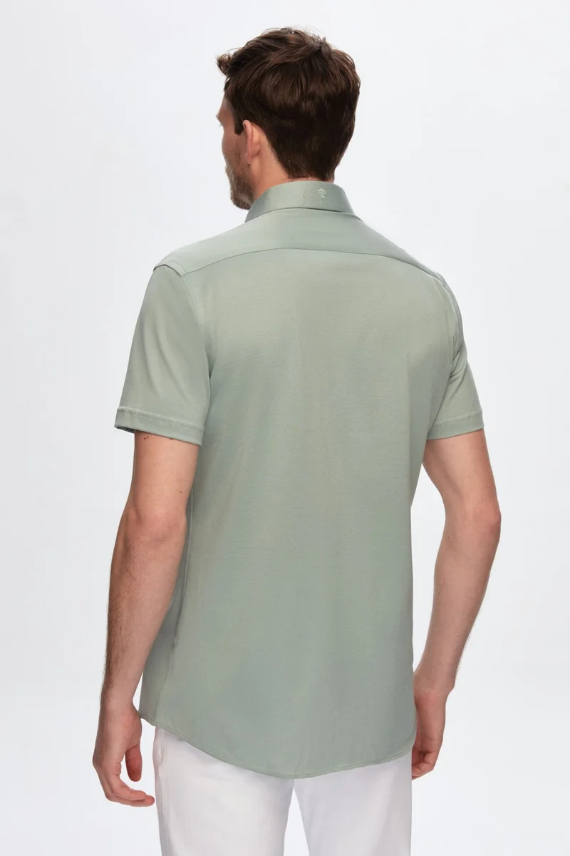 Damat D'S Groom Slim Fit Green Plain Loro Piana Knit Shirt 2DF02LP30142M