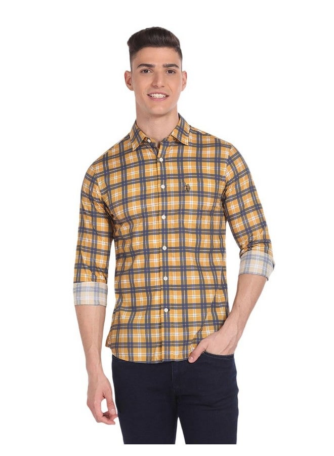 U.S. Polo Assn. U.S. POLO ASSN. Men's Checkered Regular Fit Shirt (USSHTFX245_Mustard - Image 1