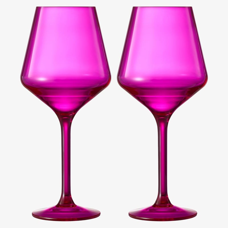 Khen Unbreakable Hot Pink Wine Glasses, Pool Floating | Set of 2 | Tritan Drinkware, Unbreakable Colored Magenta & Blush Pink Classic, Glasses Shatterproof BPA-free plastic Red & White 15oz - Image 1