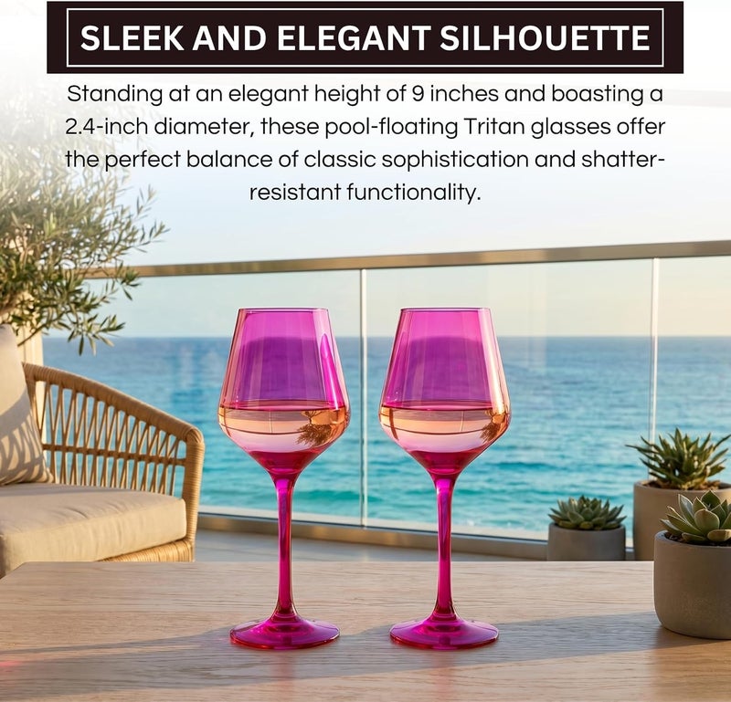 Khen Unbreakable Hot Pink Wine Glasses, Pool Floating | Set of 2 | Tritan Drinkware, Unbreakable Colored Magenta & Blush Pink Classic, Glasses Shatterproof BPA-free plastic Red & White 15oz - Image 3