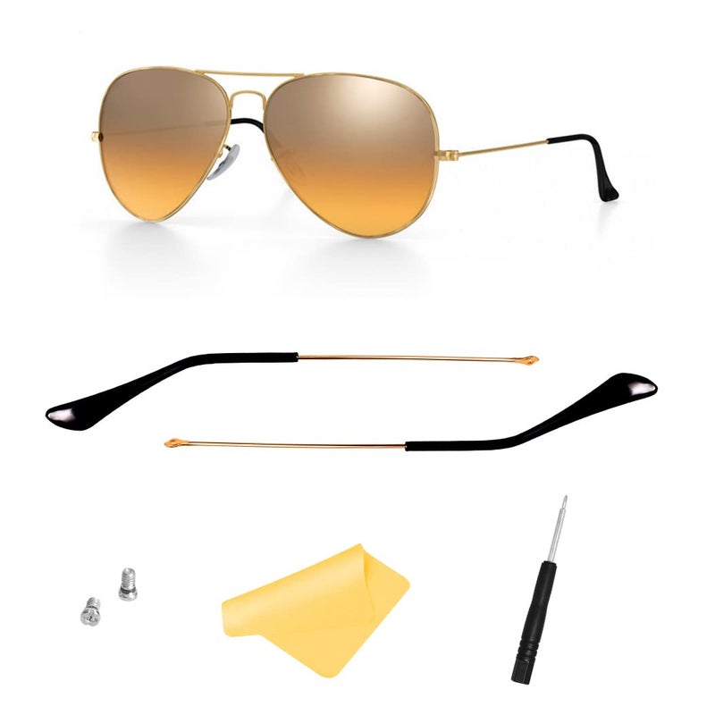 HiCycle2 SuitableReplacement for 3025 Aviator Sunglasse Temple Arms Nose Pads Temple Tips if Applicable golden armblack temple - Image 2